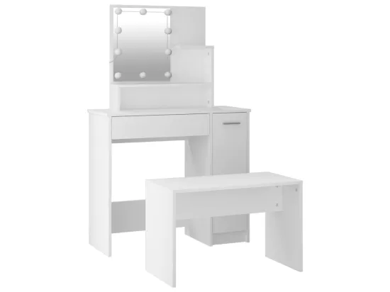 Ensemble de coiffeuse avec LED Blanc Bois d'ingénierie
