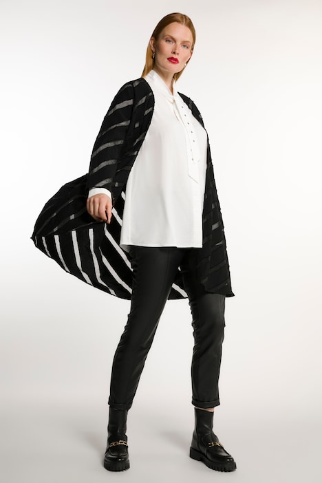 Bluse, Gürtel-Zierbänder, A-Linie, Langarm
