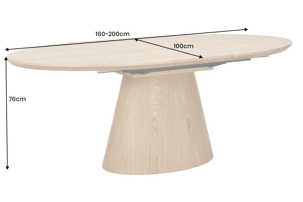 Ausziehbarer Esstisch UNIQUE 160-200cm natur Eichenholz mit Säulenfuß