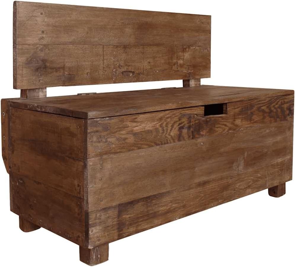 vidaXL Sitzbank mit Staufach Handgefertigt Holzbank Truhenbank Sitztruhe Bank Aufbewahrungstruhe Spielzeugkiste Massives Altholz 86x40x60cm
