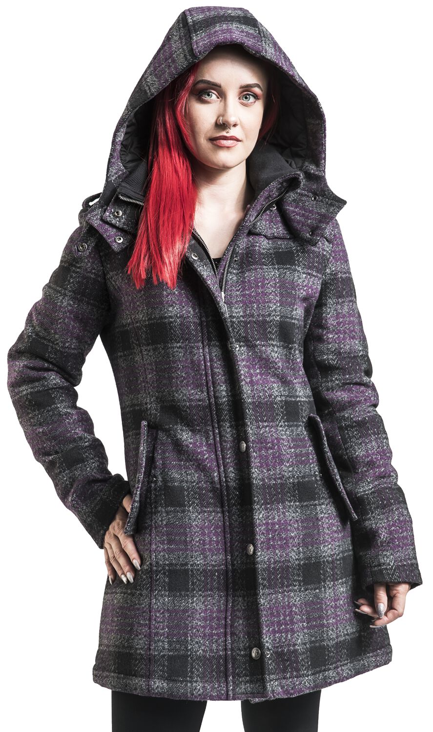 Manteau court à carreaux | Black Premium by EMP Veste d'hiver