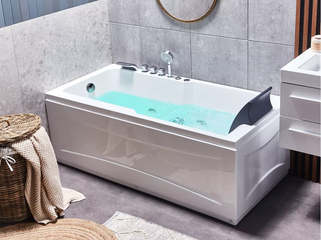 Baignoire balnéo angle droit blanche 169 x 81 cm ARTEMISA