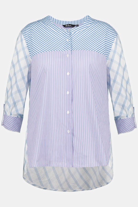 Bluse, Streifen, Oversized, Stehkragen, Langarm