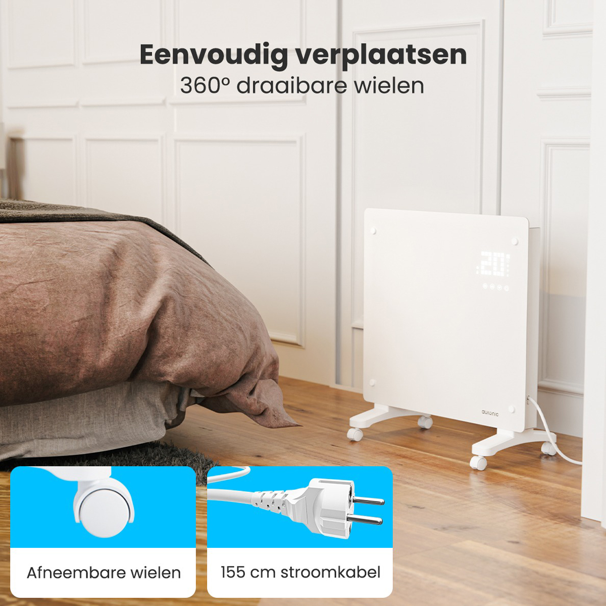 Auronic 1000 watt glazen paneel kachel - White