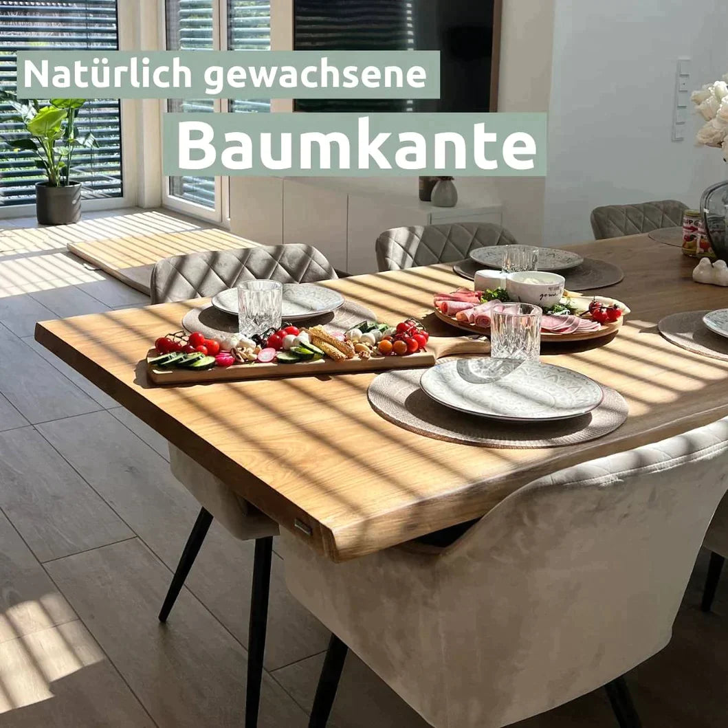 holz4home® Tischplatte 120cm x 70cm mit Baumkante aus massiver Eiche
