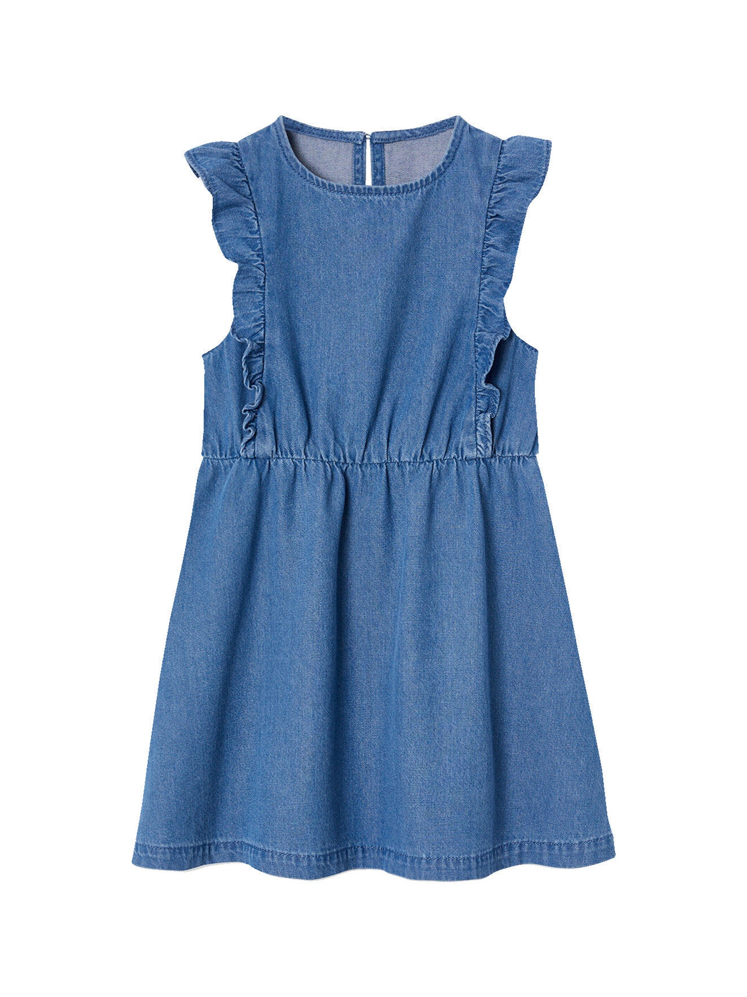 Vertbaudet Mädchen Jeanskleid mit Volants blue stone