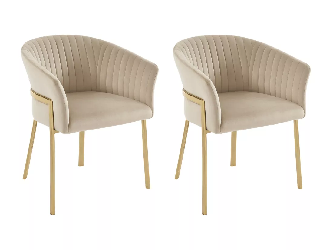 Lot de 2 chaises avec accoudoirs en velours et métal doré - Beige - ZAOVA de Pascal MORABITO