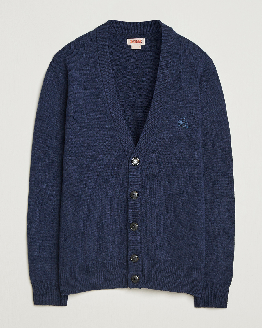 Baracuta Shetland Virgin Wool Cardigan Navy