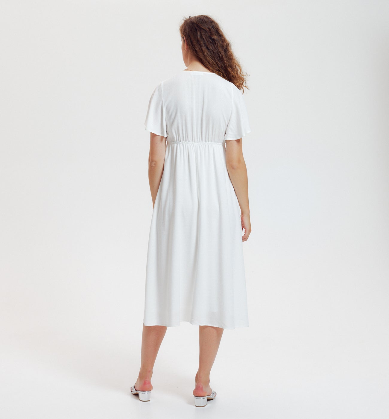 Robe mi-longue unie Femme - Ecru