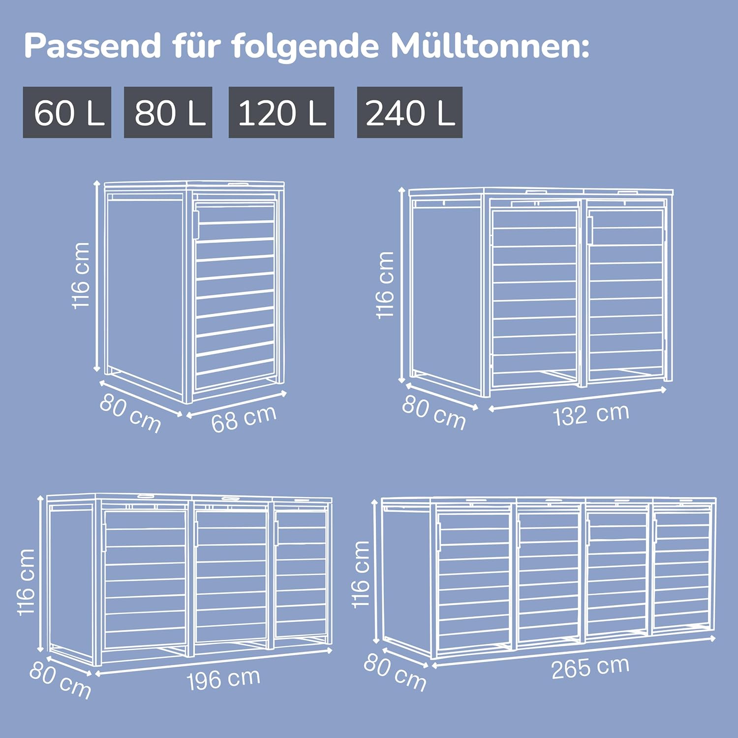 Mülltonnenbox 2er Valto mit Lamellendesign/Klappdach mit Gasdruckdämpfer