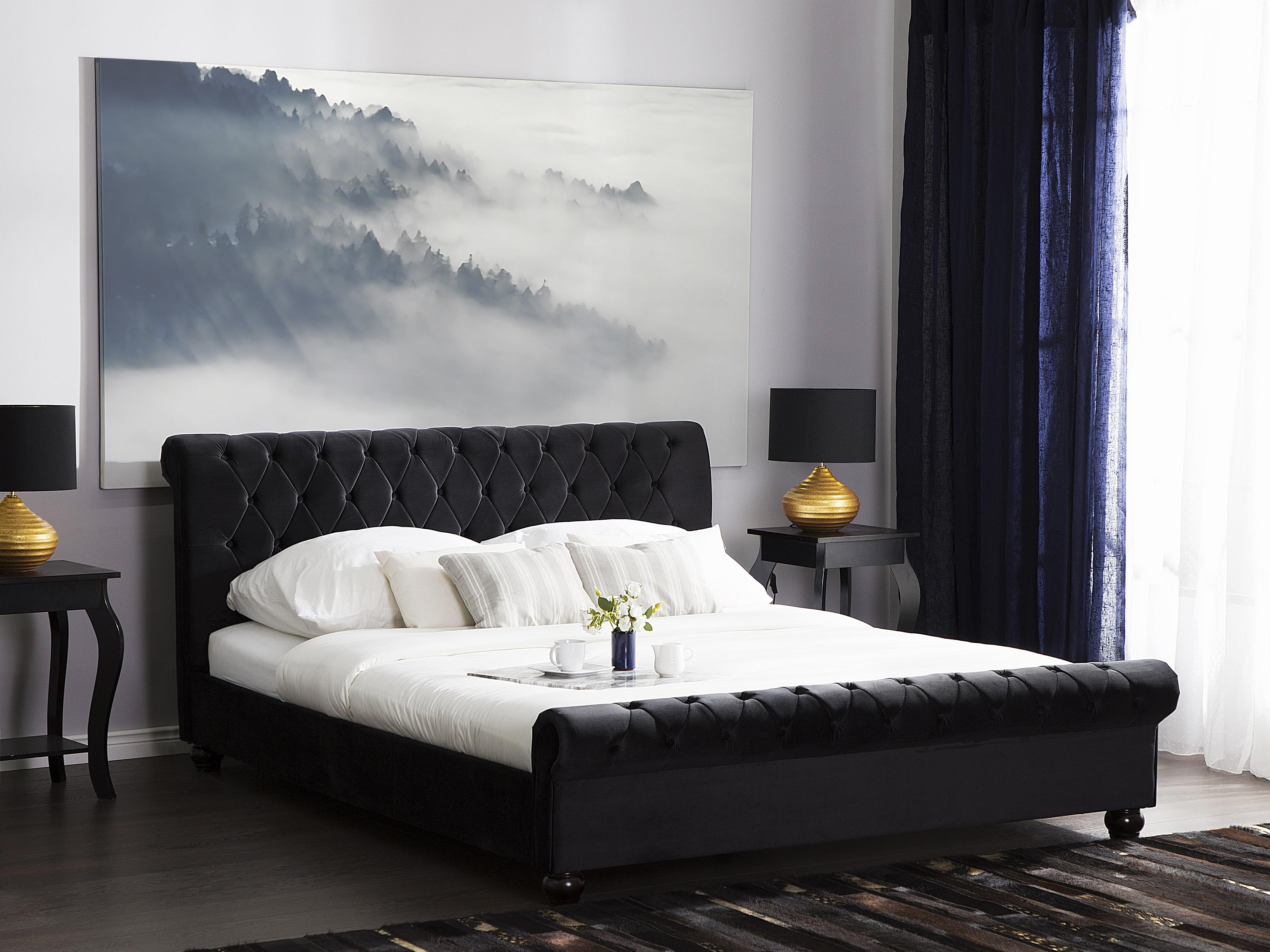 Bed Fluweel AVALLON 180 x 200 cm Zwart