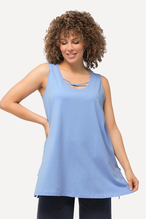 Longtop, Zierbänder, A-Linie, Rundhals, ärmellos