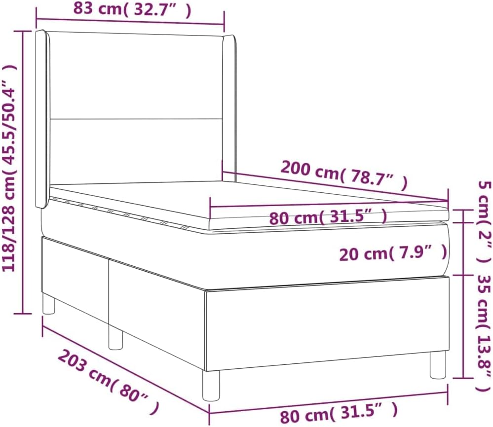 Boxspringbett mit Matratze Hellgrau 80x200 cm Samt,Premium Boxspringbett aus Samt mit verstellbarem Kopfteil und ergonomischer Matratze