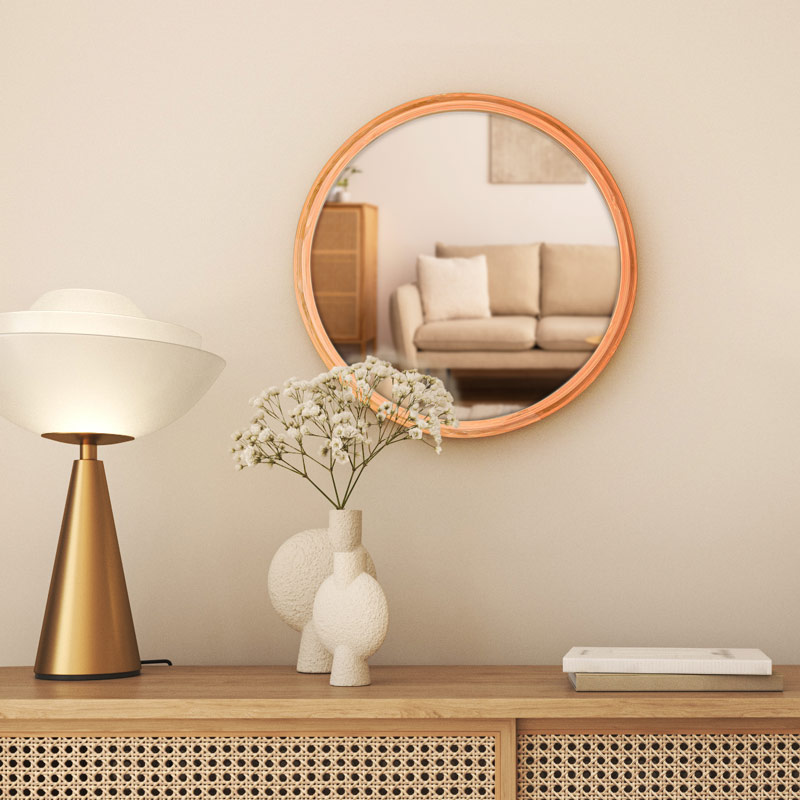 Miroir rond 'Bambou' beige