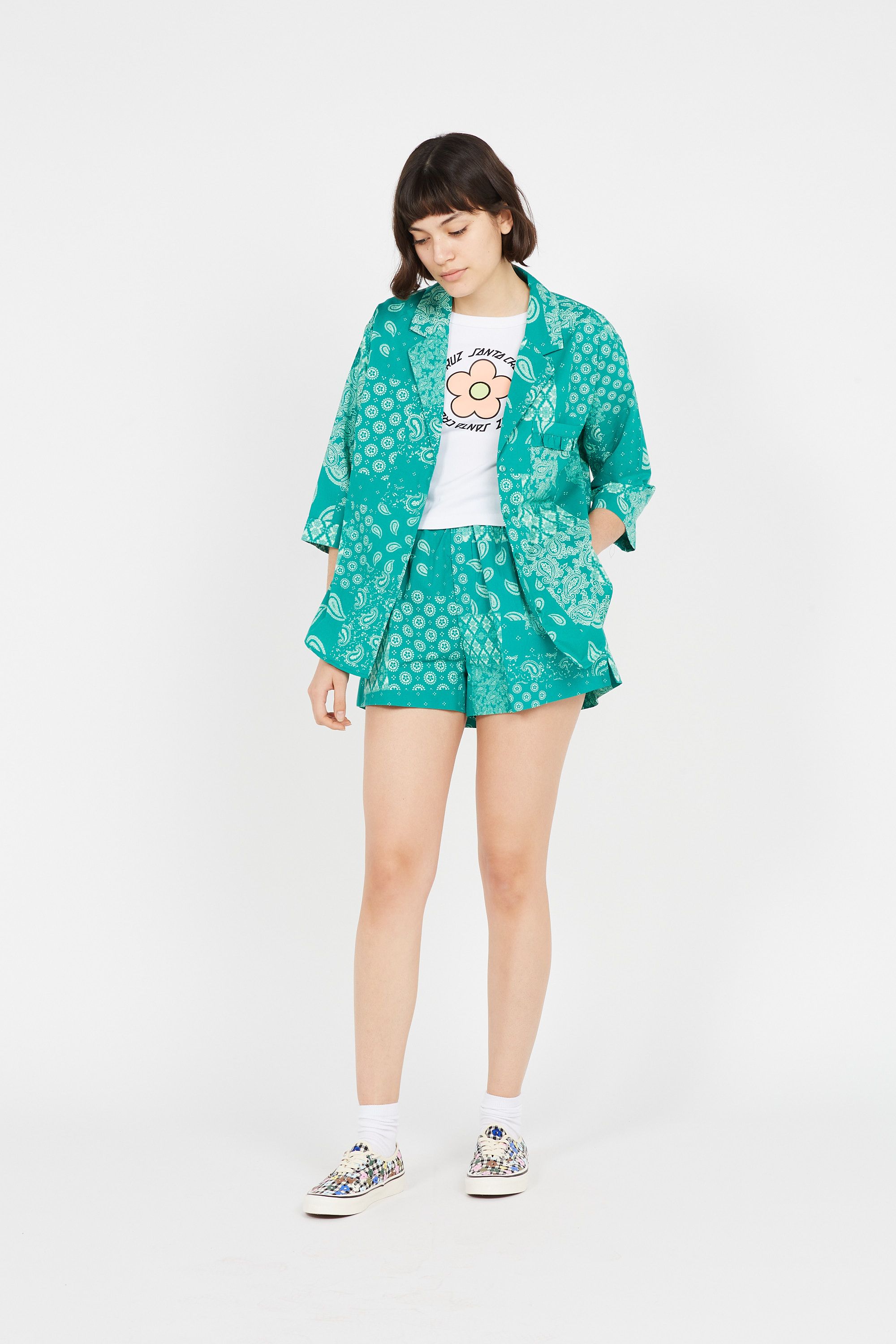 GRACE ET MILA Chemise col tailleur imprimé cachemire en coton ESPINOZA Vert