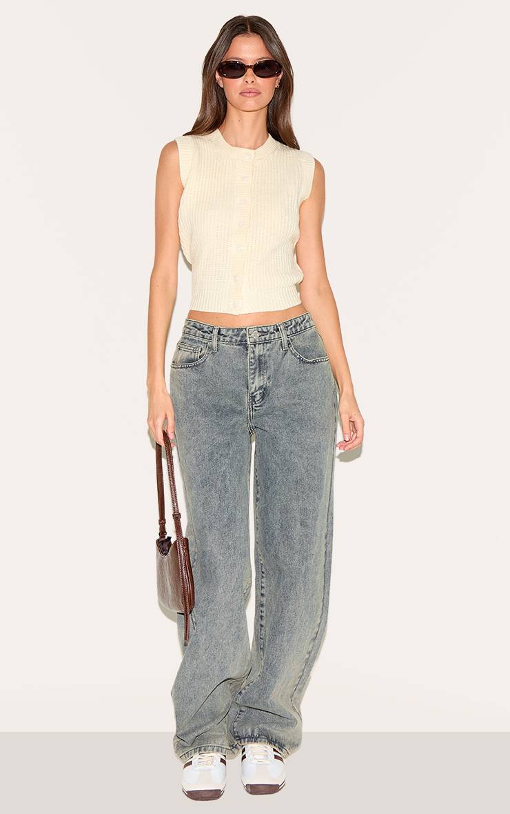Délavage Vintage Jean Droit Taille Mi-haute