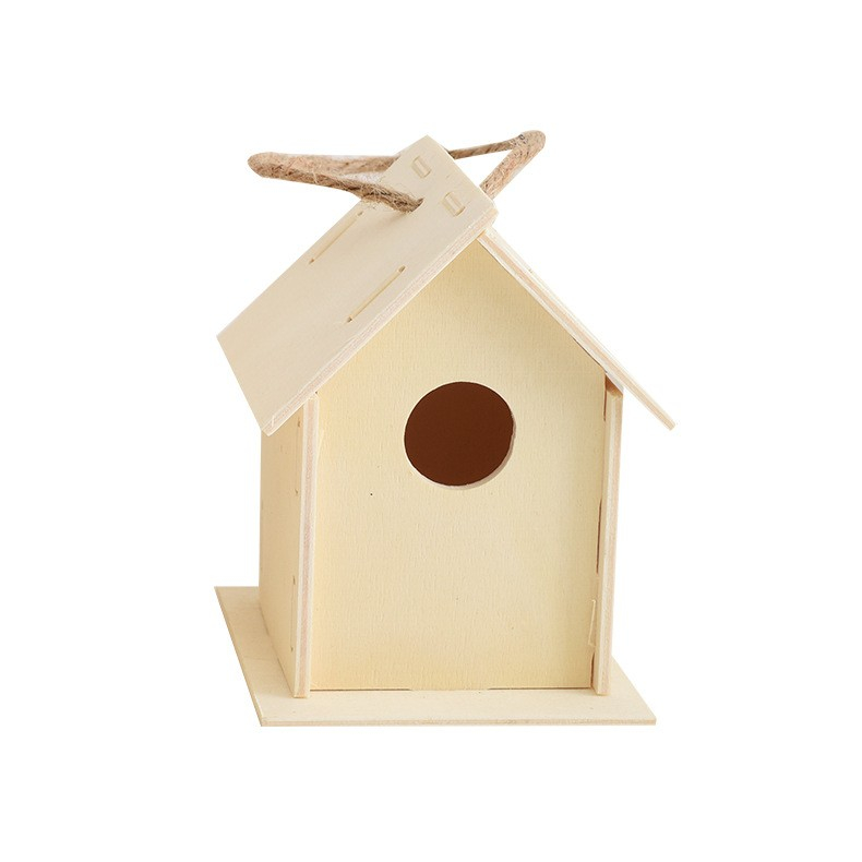 (95x90x120mm) Mini Holz Vogel Haus DIY Garten Deko Futterspender Vogelhäuschen - Braun