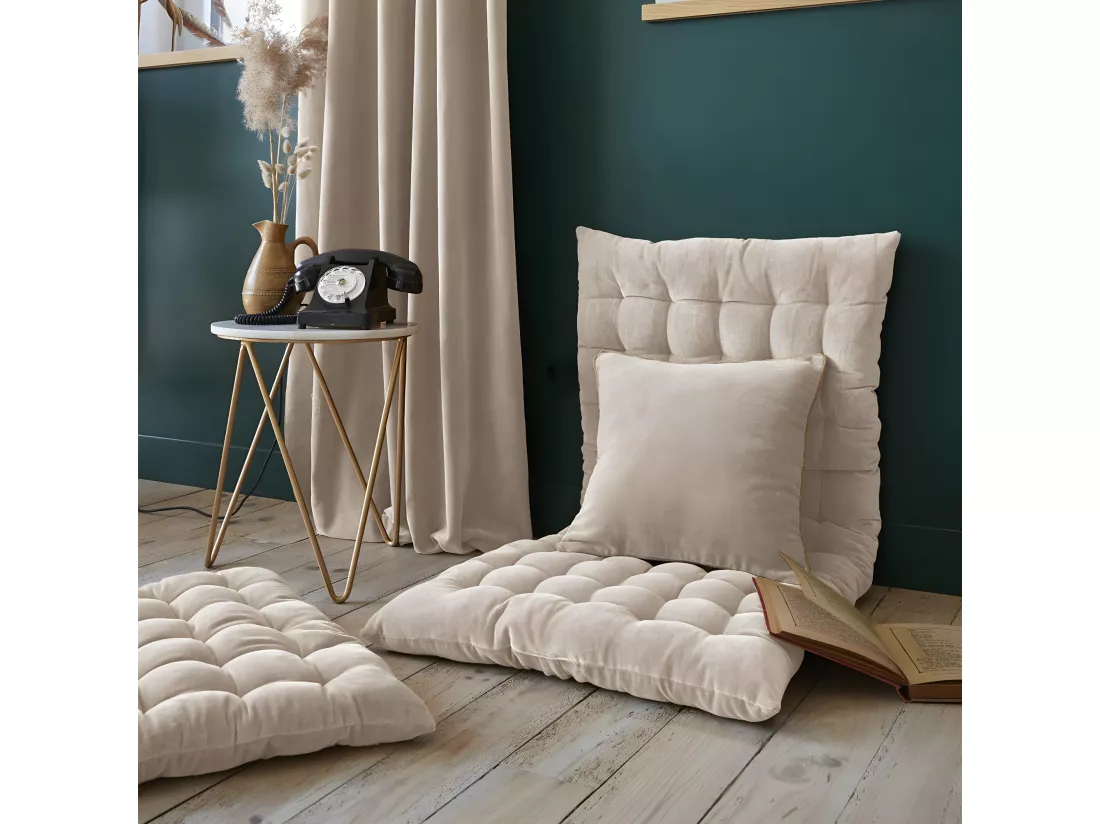 HARRIS - Coussin Déhoussable 45x45cm Velours de Coton Coloris Pampa