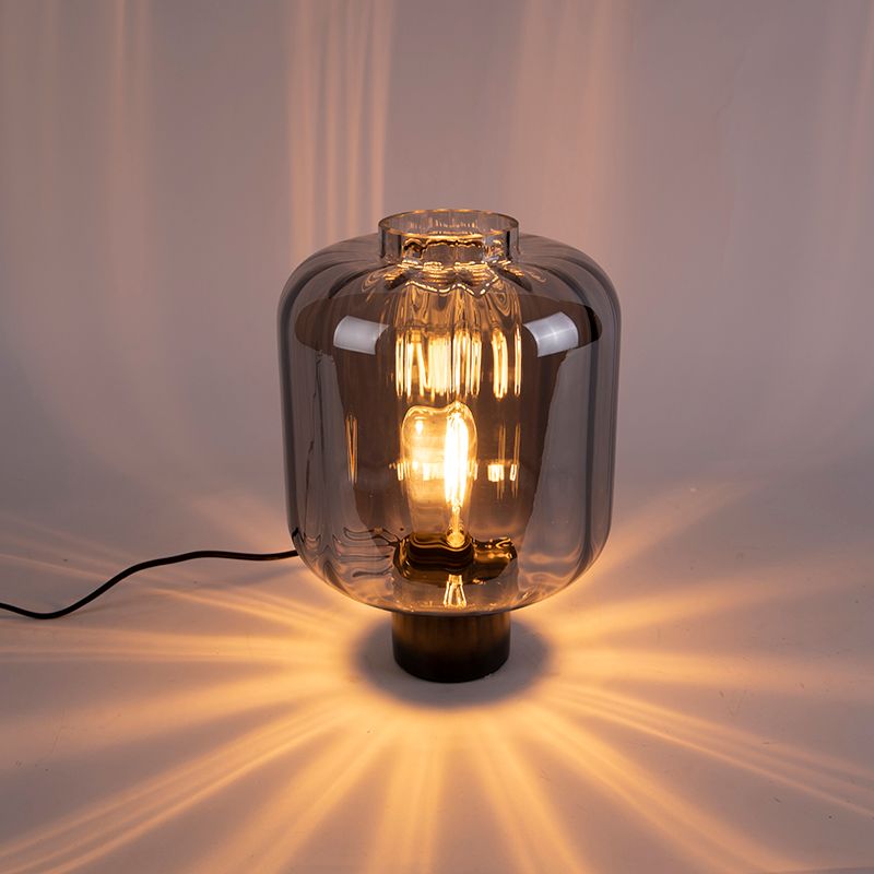 Design tafellamp zwart met smoke glas - Qara