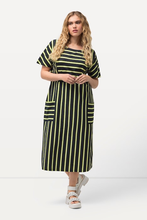 Jersey-Midikleid, Streifen, Oversized, Rundhals, Halbarm