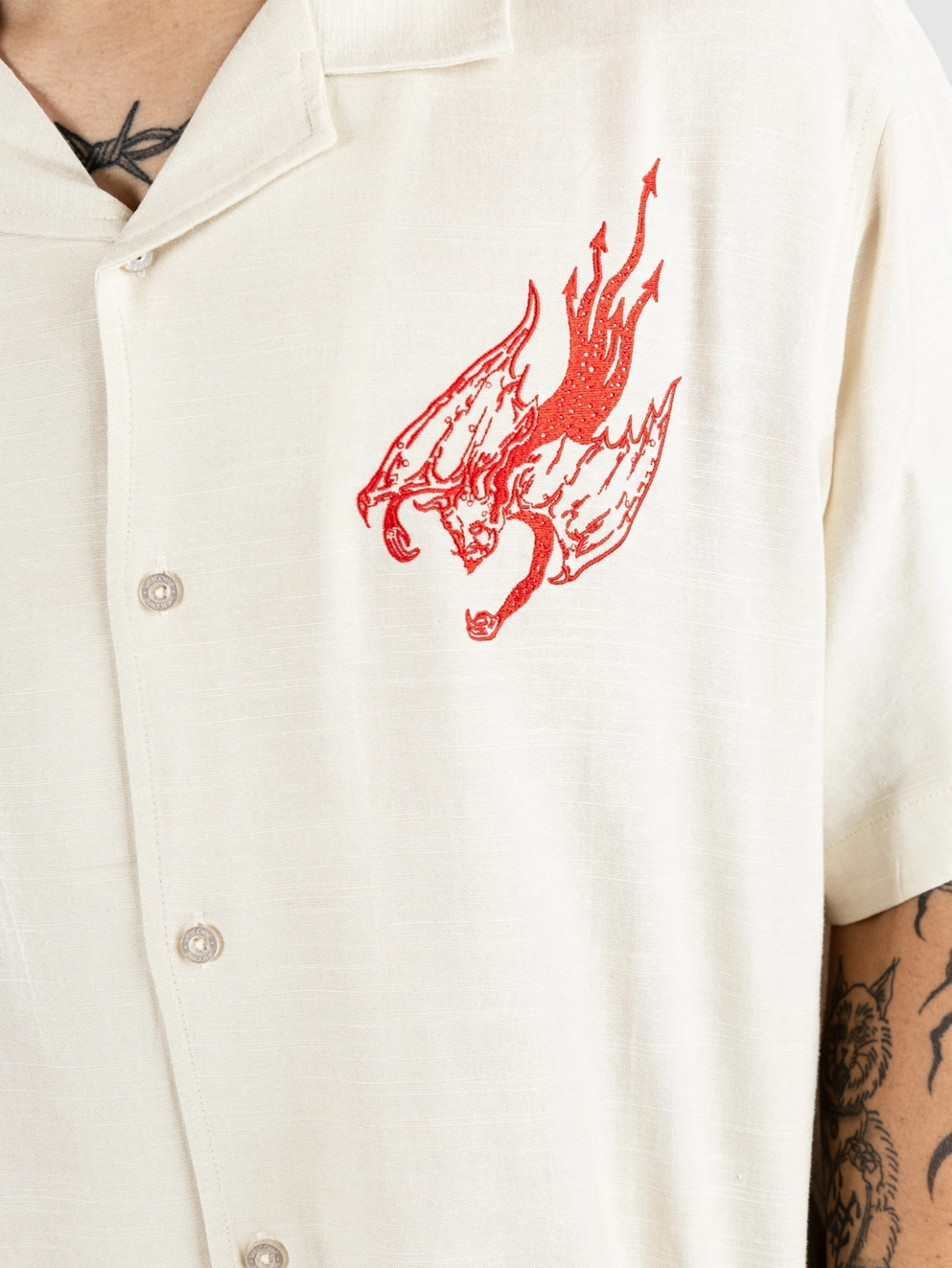 Welcome Hellion Embroidered Linen Shirt bone