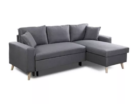 Canapé d'Angle Scandinave Réversible Convertible avec Coffre en Tissu