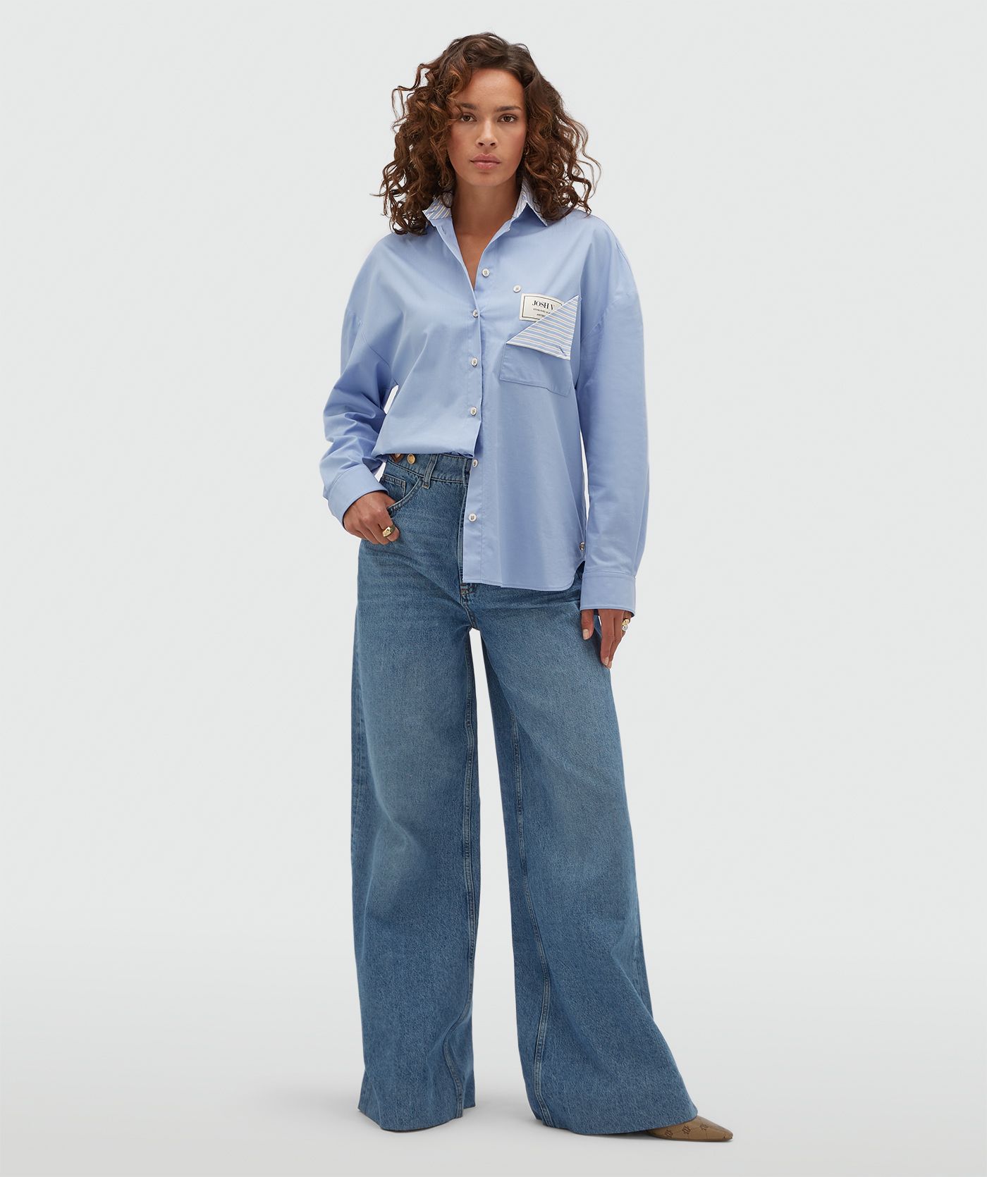 JV-ROMULO oversized blouse met strepen - mid blue