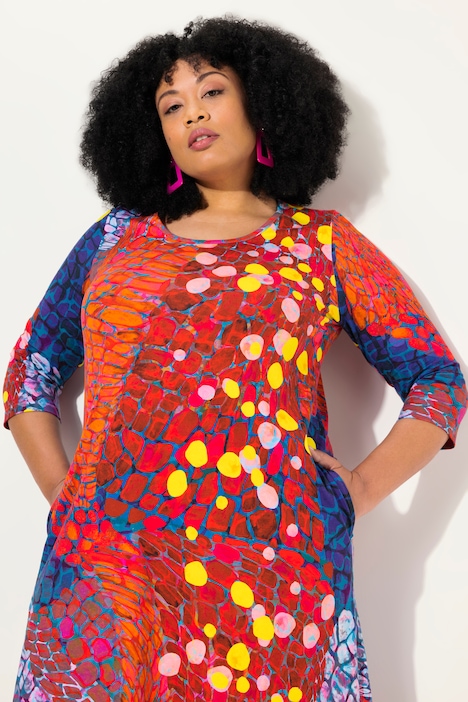 Jersey-Maxikleid, A-Linie, Rundhals, 3/4-Arm, Taschen