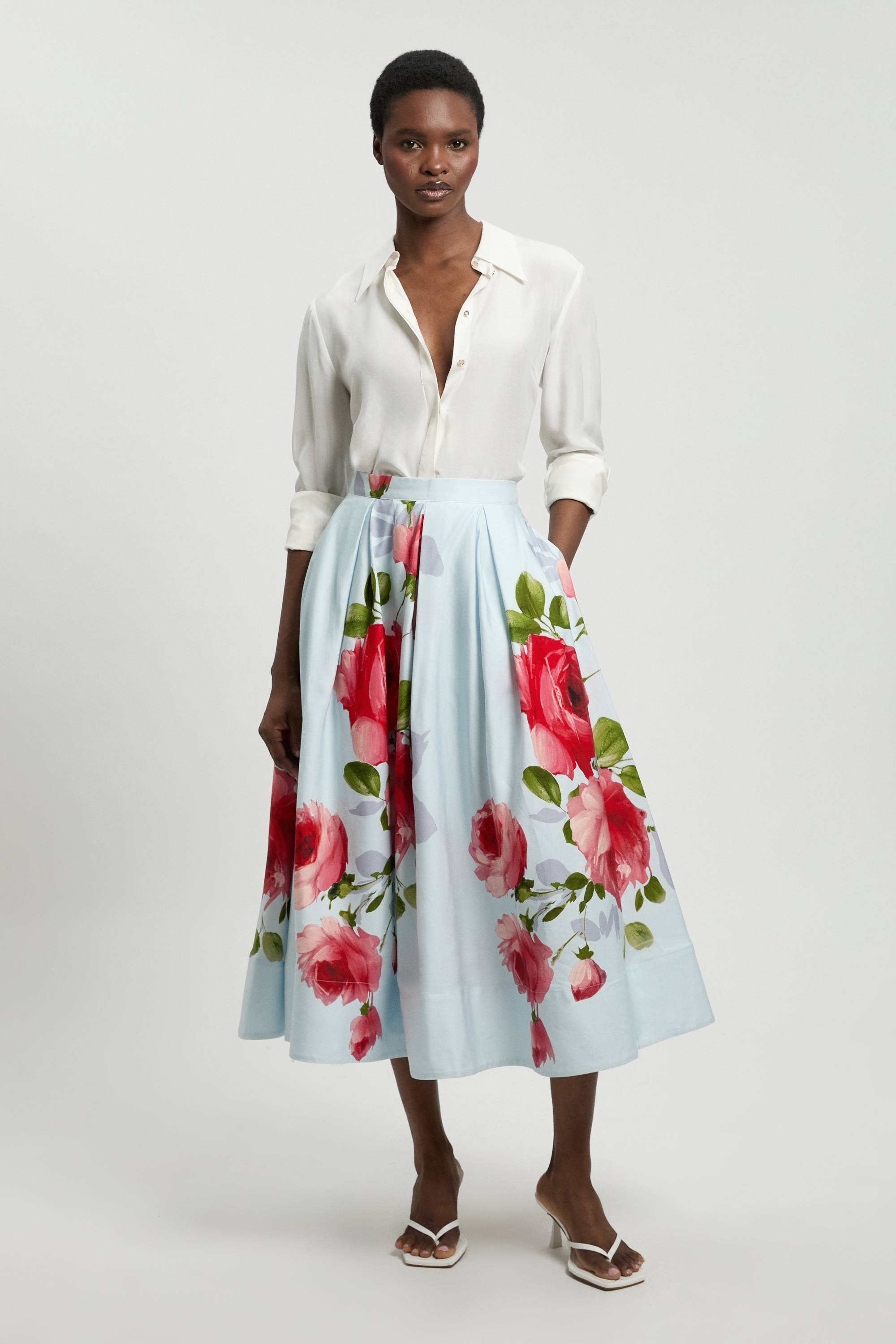 KarenMillen Jupe De Bal Plissée En Viscose Lin À Imprimé Floral