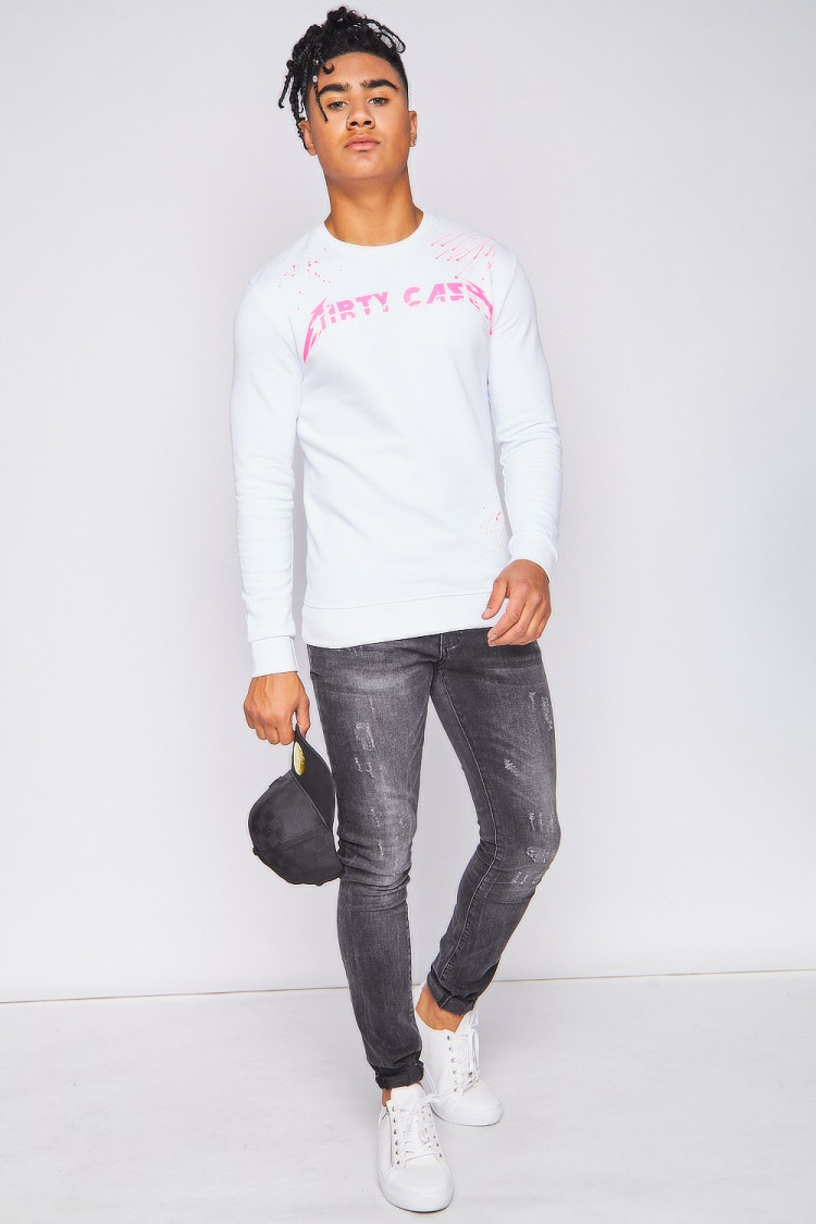 Sweat blanc taché rose