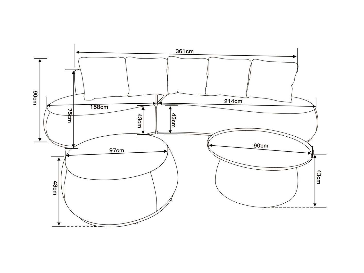 Gartenlounge 4-teilig aus Quick-Dry Spezialpolster