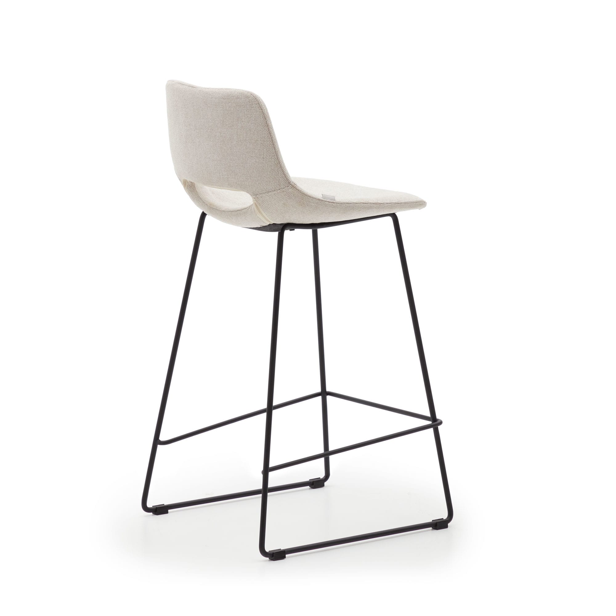 Kave Home - Zahara beige kruk met staal in een zwarte afwerking,