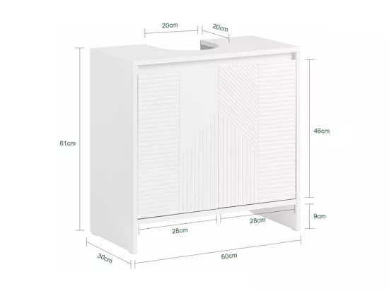 SoBuy BZR157-W Meuble Sous Lavabo, Meuble sous Vasque, Meuble Salle de Bain avec 2 Portes et 2 Étages, Placard de Rangement Salle de Bain, L60 x P30 x H61 cm, Blanc