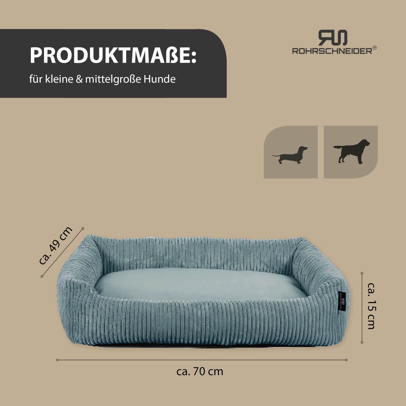 Rohrschneider Hundebett waschbar, robuster Breit-Cordstoff mit Gratis-Beigabe