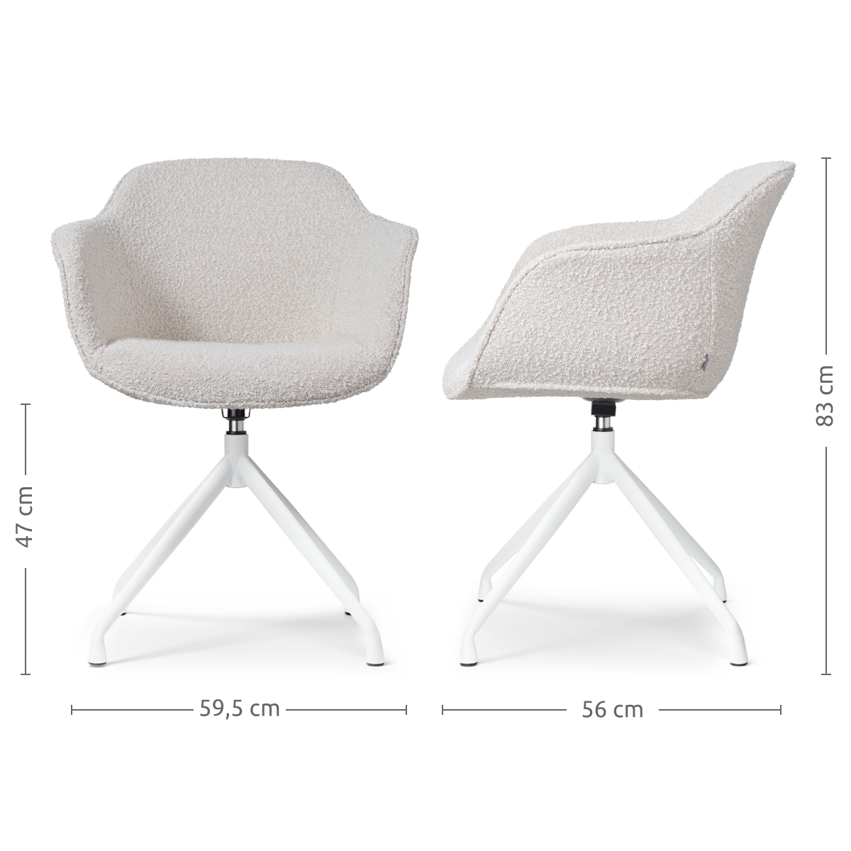 Eetkamerstoel Nola-Mare bouclé beige - wit onderstel