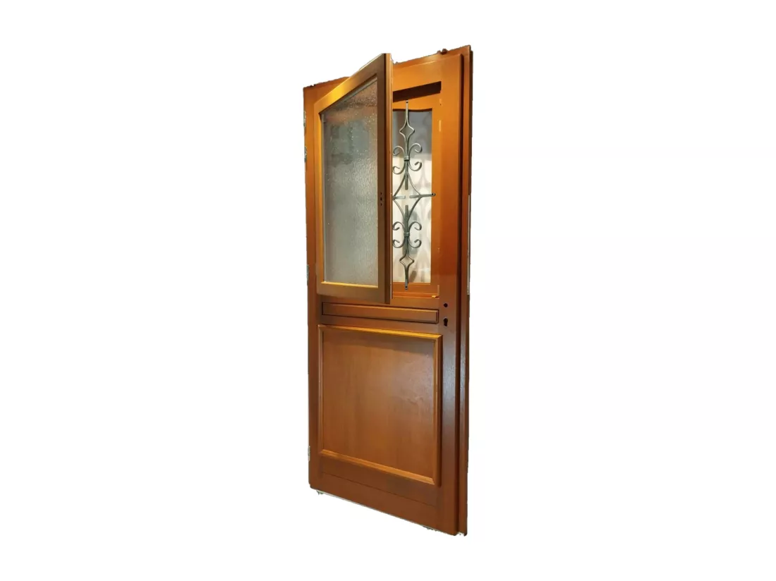 Porte D'Entree Bois Vitree, Vauban, H,200Xl,80 P, Droit + Poignée Et Barillet (Ref 010403Rfp) Cotes Tableau