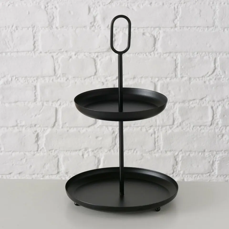 Boltze Etagere 2-laags - zwart - RVS - H34 cm - Hightea/tapas
