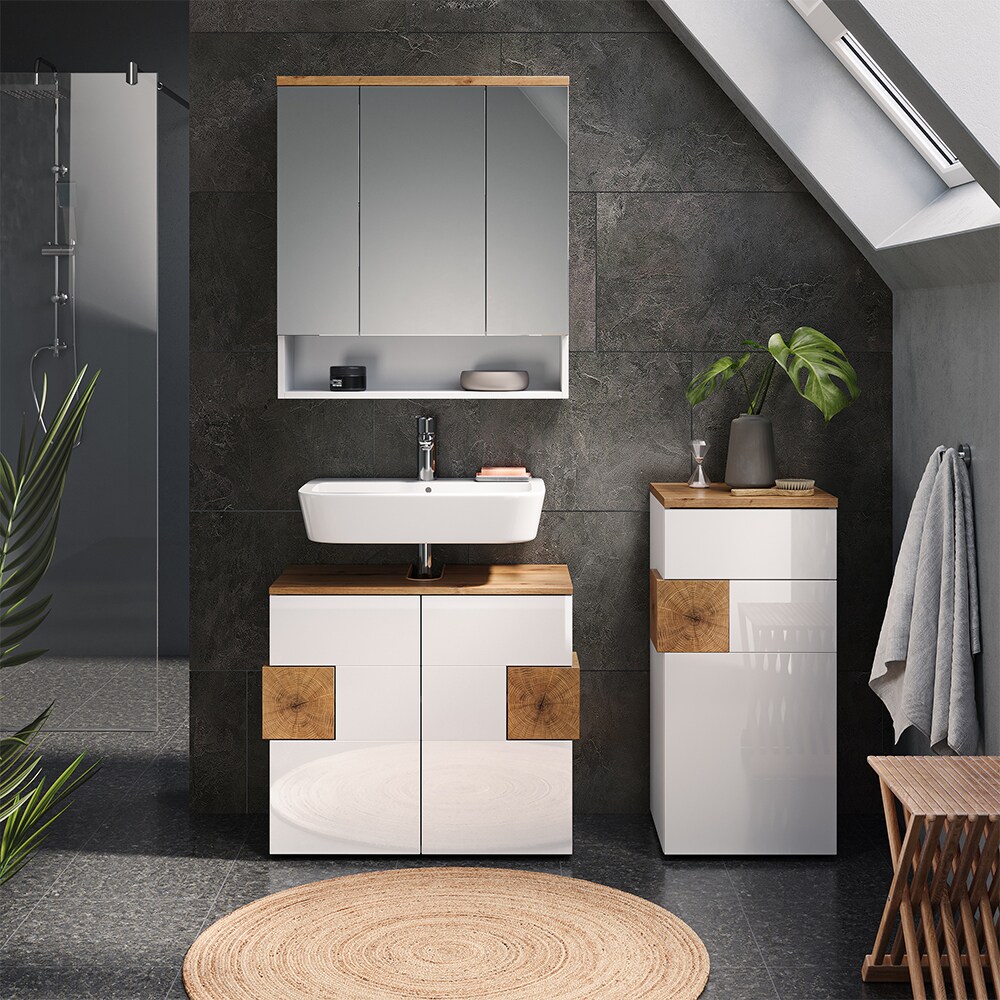Vicco Badmöbel-Set Badezimmer-Möbel Bad-Schrank Eden Weiß Artisan modern Badezimmerschrank Waschbeckenunterschrank Spiegelschrank Midischrank Schranktür Schrankfach
