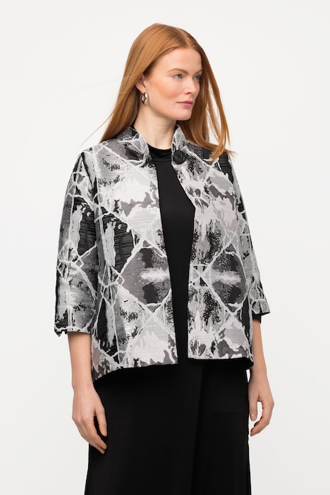 Blazer, Jacquard-Karo-Design, Stehkragen, 3/4-Tulpenarm