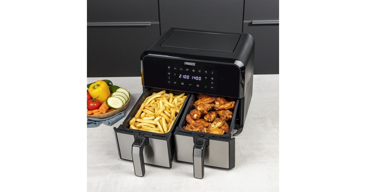 PrincessDouble Basket Aerofryer heteluchtfriteuse  (Zwart, 2x 4 liter)