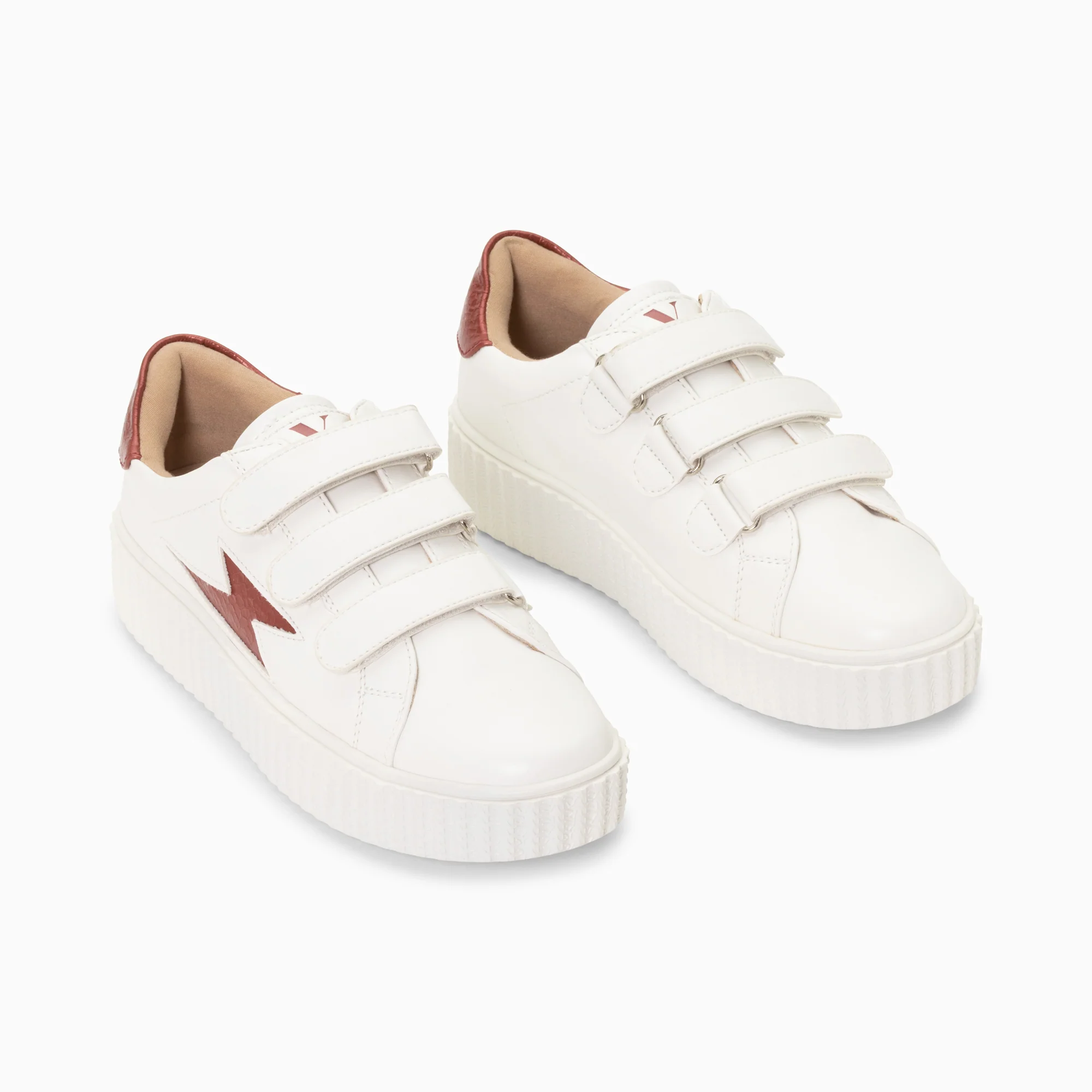 Sneakers-Baskets éclair Eva blanc et bordeaux serpent à scratchs