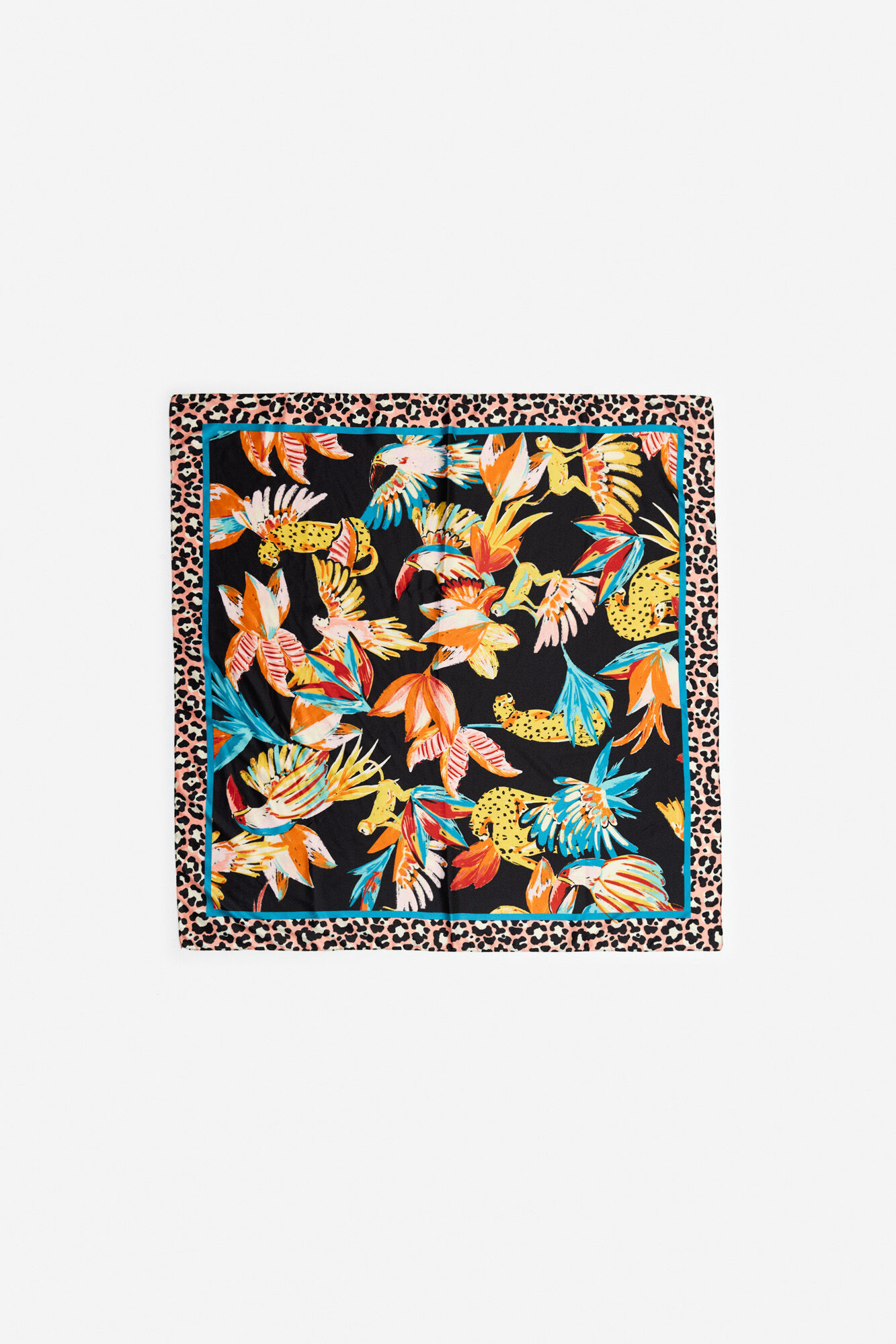 Lenço de seda com estampa animal - Multicolorido
