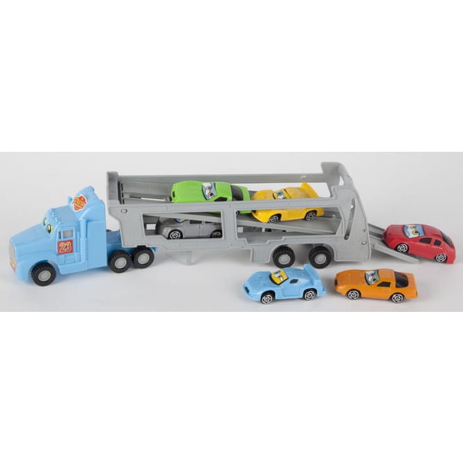 Autotransporter mit Freilauf - inkl. 6 Fahrzeuge - 32x9x5 cm - 1 Stück