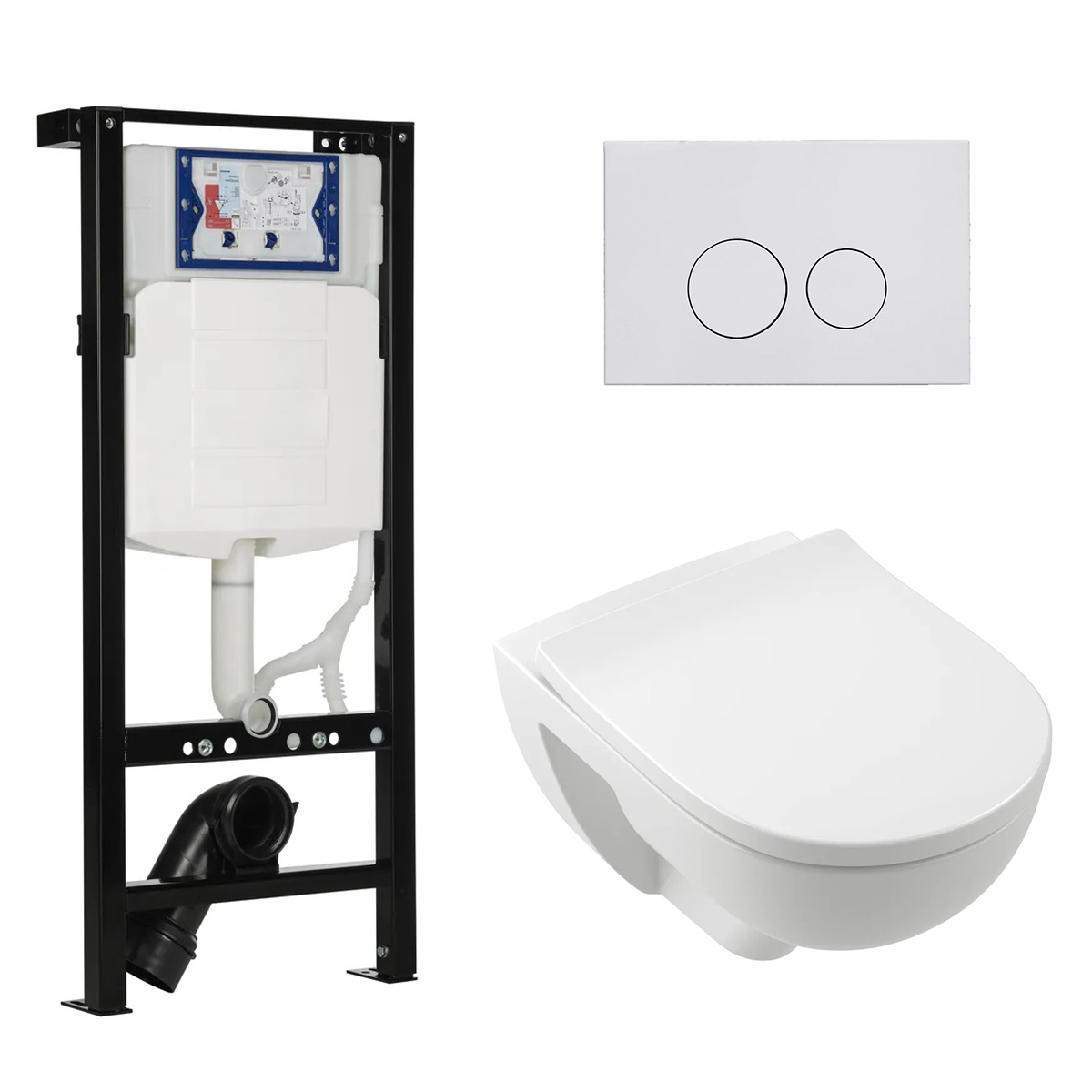 Geberit UP320 met Plieger frame toiletset met Villeroy & Boch O.novo randloos toilet met TwistFlush en softclose zitting