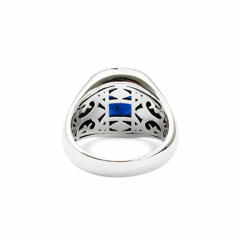 Chevalière Argent Homme Bleu Saphir Cavalier D'enfer