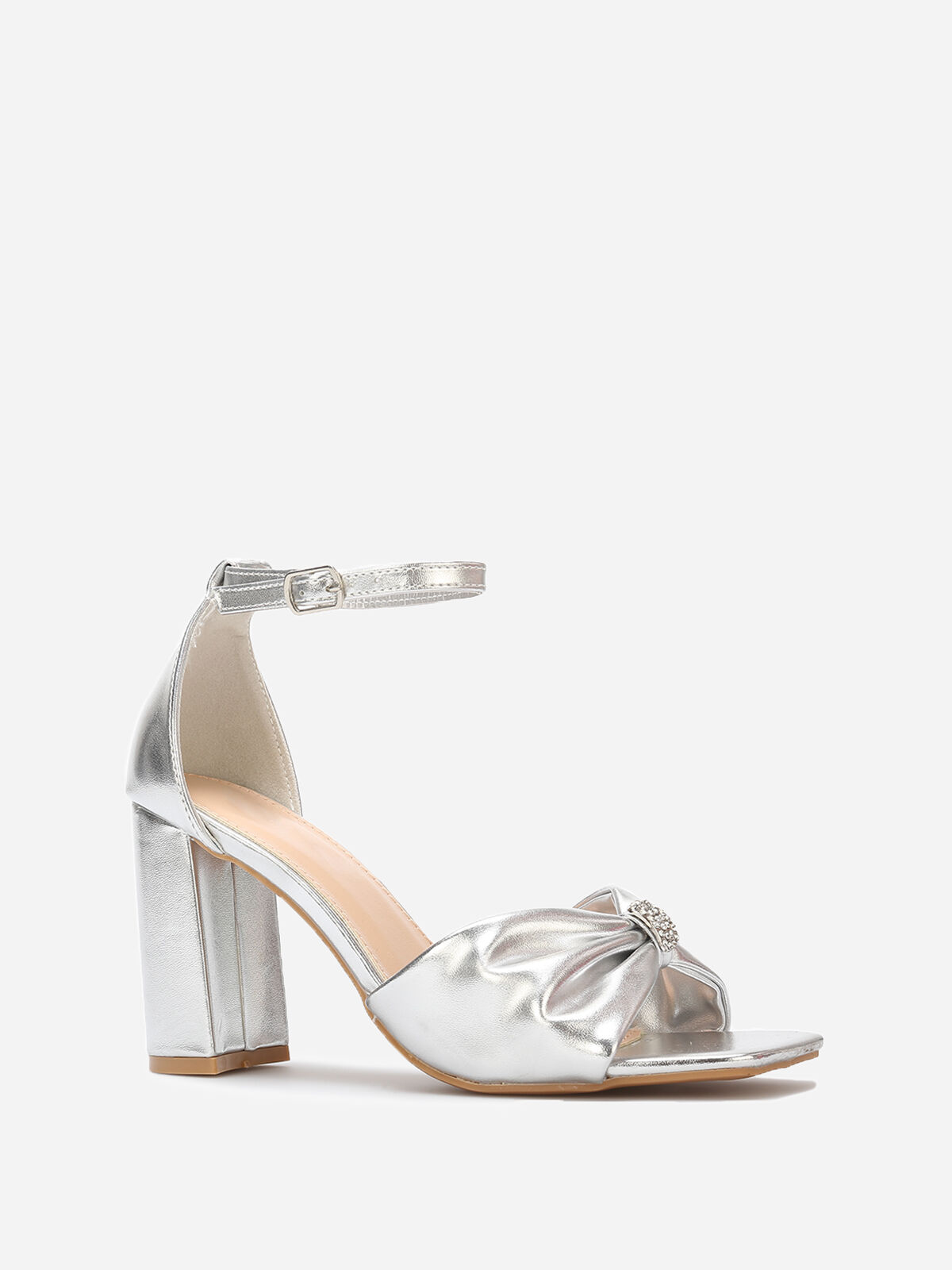 Sandales avec bride noeud à strass- Argenté