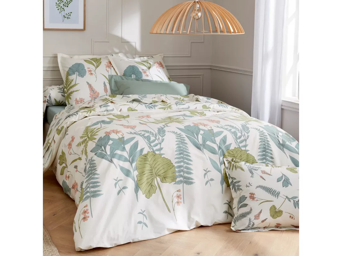 Housse de couette 300x240 cm percale coton FÉERIE Blanc sauge