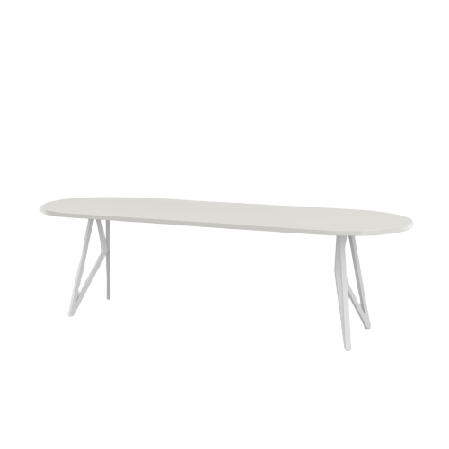 Studio HENK tafel Butterfly Plat ovaal - wit frame, HPL Fenix bianco kos 260 x 90 | HPL Fenix Bianco Kos | Rechte Rand | Frame Wit