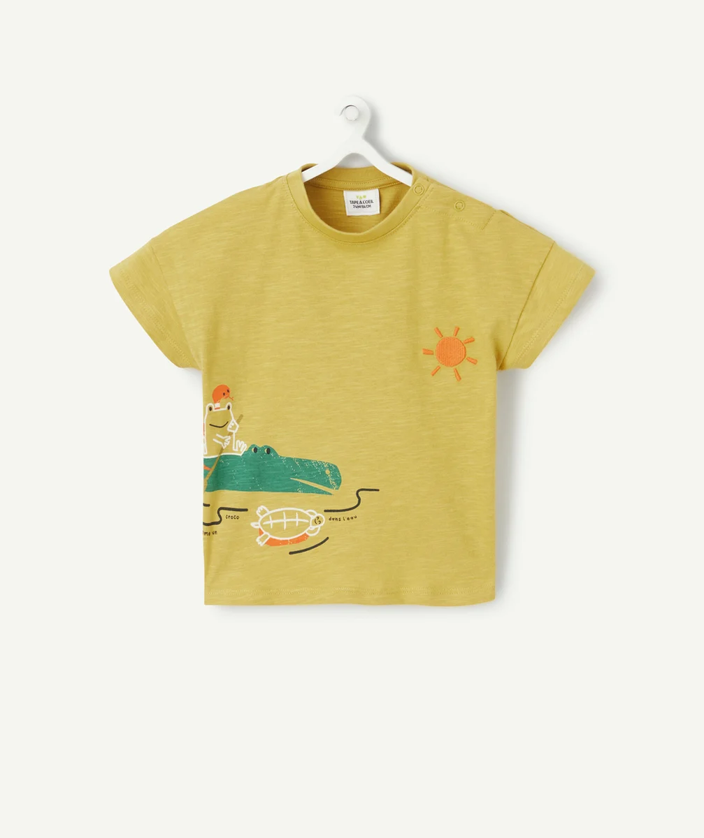 T-SHIRT MANCHES COURTES BÉBÉ GARÇON EN COTON BIO JAUNE THÈME CROCO