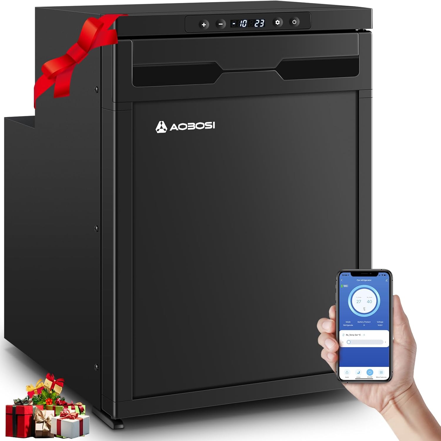 AAOBOSI 45L Kompressor Kühlbox, Wohnmobil Kühlschrank mit APP-Steuerung, 12/24V DC, Kühlbox Auto mit LED-Leuchten, bis -20℃ Kompressor Kühlschrank für Auto, LKW, Boot, Reisemobil, Camping und Reisen